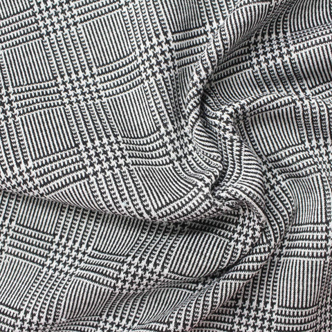 Black Plaid Knit, Poly-Viscose, 252 gsm