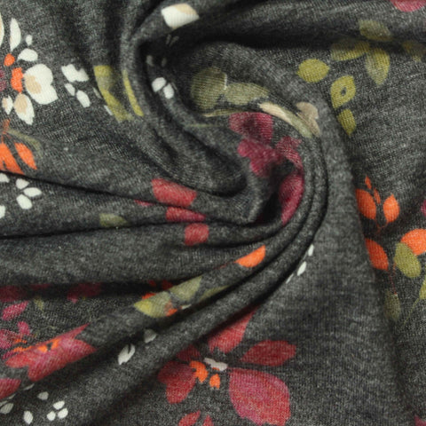 Red Floral Jersey Knit, Poly-Viscose, 170 gsm
