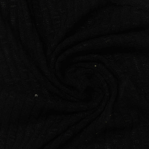 Slub Polyester Viscose Stretch Rib Knit Fabric, 200 gsm — Black