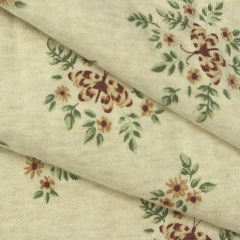 Brown Floral French Terry, Cotton-Poly