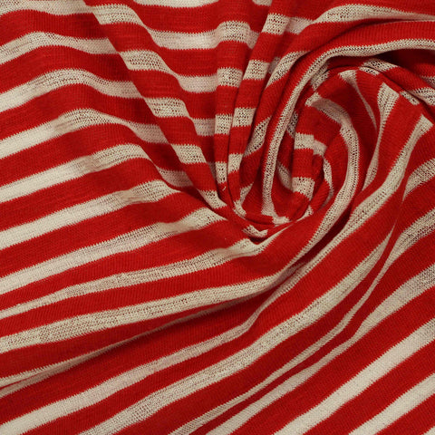 Red Horizontal-Stripe Knit, Cotton-Poly, 110 gsm