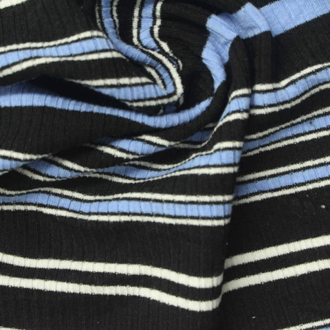 Black Horizontal-Stripe Rib Knit, Poly-Viscose, 310 gsm