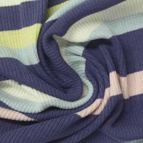 Cream Horizontal-Stripe Rib Knit, Viscose, 250 gsm