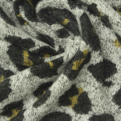 Dark Grey Leopard Knit, Viscose-Poly, 170 gsm