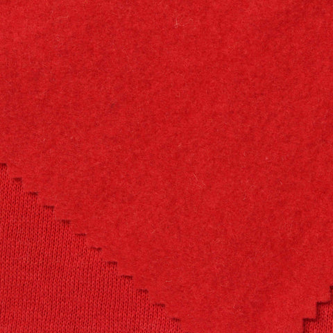 Brushed Polyester Cotton French Terry Fabric, 250 gsm, 185 cm — Red