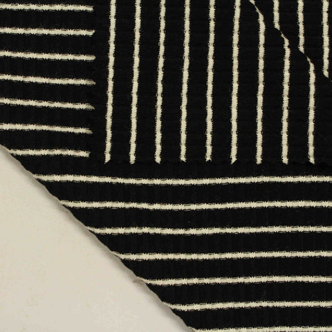 White Vertical-Stripe Rib Knit, Viscose