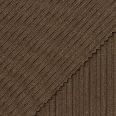 Polyester Viscose Stretch Rib Knit Fabric, 338 gsm, 136 cm — Brown