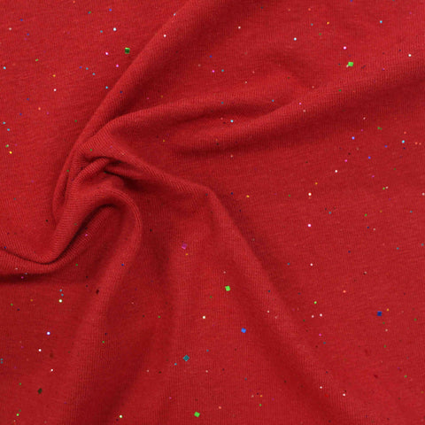 Red Glitter-Dot Jersey Knit, Cotton