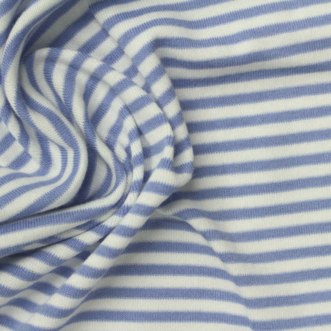 Light Blue Horizontal-Stripe Jersey Knit, Cotton-Modal