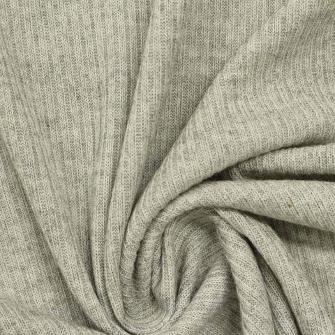 Light Grey Marl Rib Knit, Viscose-Poly, 230 gsm