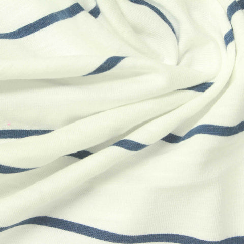Blue Horizontal-Stripe Jersey Knit, Cotton-Modal
