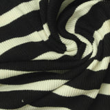Black Horizontal-Stripe Rib Knit, Poly-Cotton — photo 2