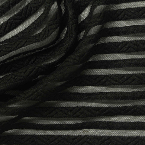 Black Horizontal-Stripe Jersey Knit, Polyester, 220 gsm, 160 cm
