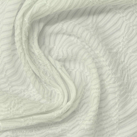 Jacquard Polyester Metallic Stretch Jersey Knit Fabric, 114 gsm, 160 cm — White
