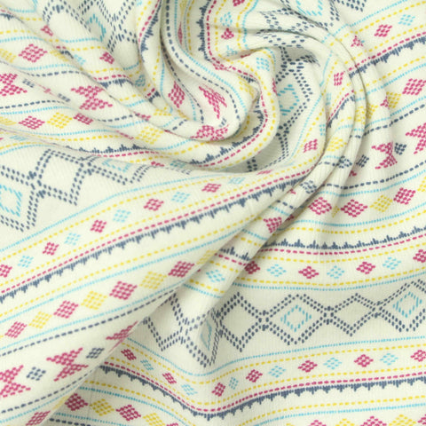 Blue Geometric-Band Rib Knit, Cotton