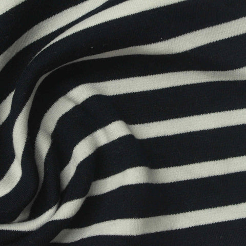 Black Horizontal-Stripe Ponte Knit, Poly-Cotton, 295 gsm