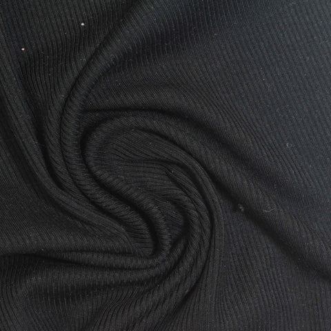 Tencel Lyocell Stretch Rib Knit Fabric, 230 gsm, 150 cm — Black