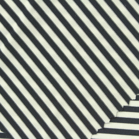 Black Horizontal-Stripe Jersey Knit, Polyester, 150 gsm