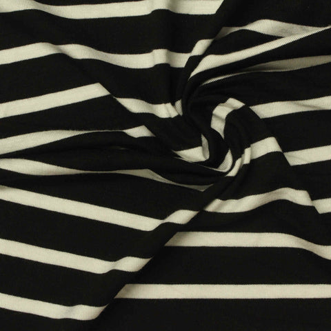 Black Horizontal-Stripe Jersey Knit, Viscose, 168 gsm