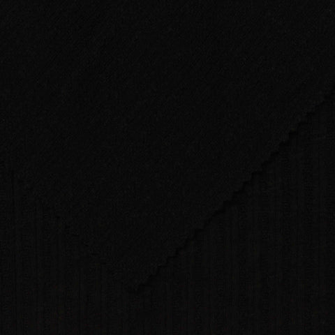 Polyester Viscose Stretch Rib Knit Fabric, 230 gsm, 135 cm — Black