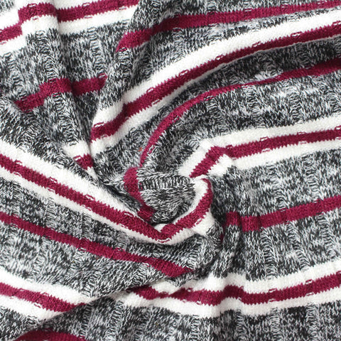 Burgundy Horizontal-Stripe Rib Knit, Poly-Viscose