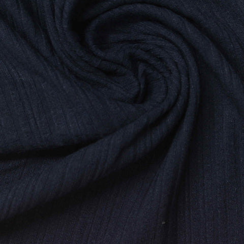 Viscose Stretch Rib Knit Fabric, 230 gsm — Navy