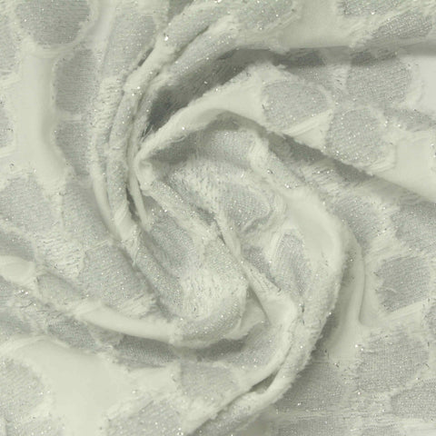 Jacquard Polyester Metallic Stretch Jersey Knit Fabric, 185 gsm, 157 cm — White