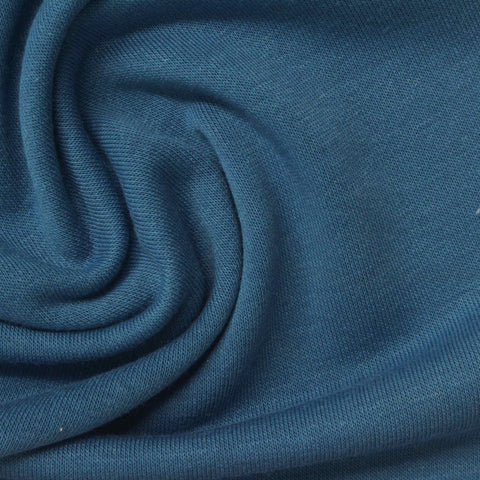 Cotton Polyester Stretch French Terry Fabric, 270 gsm, 180 cm — Blue