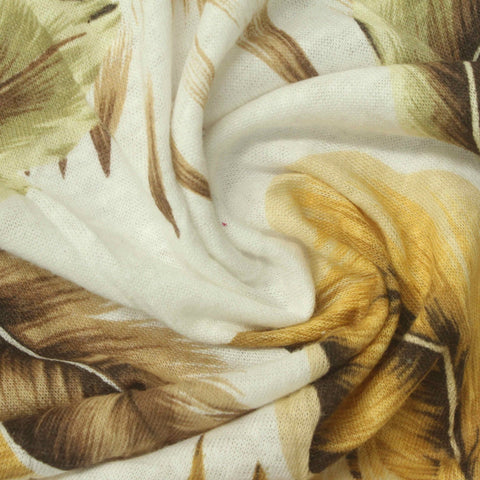 Brown Tropical-Leaf Jersey Knit, Linen-Cotton
