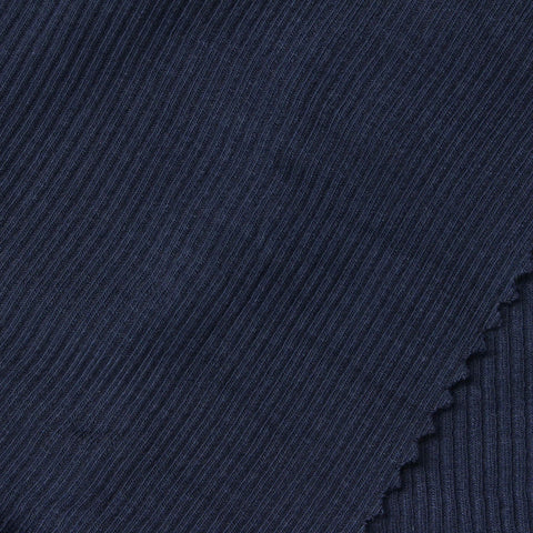 Viscose Polyester Stretch Rib Knit Fabric, 215 gsm — Navy