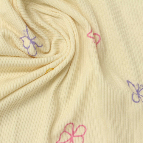 Pink Butterfly Rib Knit, Polyester