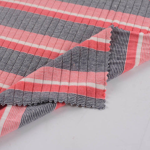 Dark Blue Vertical-Stripe Rib Knit, Cotton