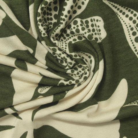 Cream Leaves Jersey Knit, Viscose