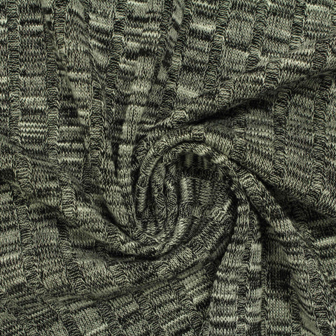 Black Marled-Stripe Rib Knit, Viscose-Poly