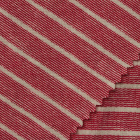 Red Horizontal-Stripe Jersey Knit, Poly-Viscose, 230 gsm