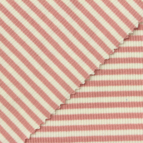 Pink Horizontal-Stripe Rib Knit, Cotton, 180 gsm