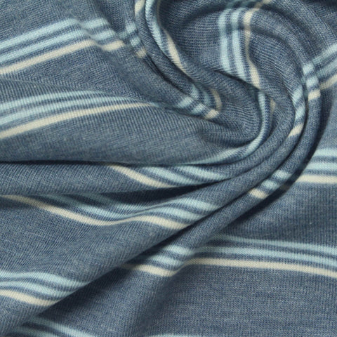 Blue Horizontal-Stripe Jersey Knit, Poly-Viscose, 180 gsm