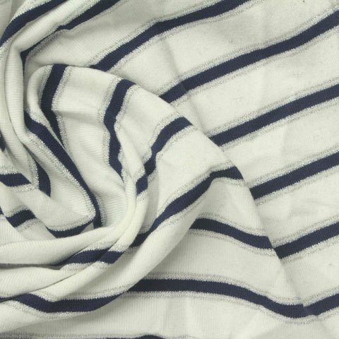 White Horizontal-Stripe Jersey Knit, Polyester, 190 gsm, 155 cm