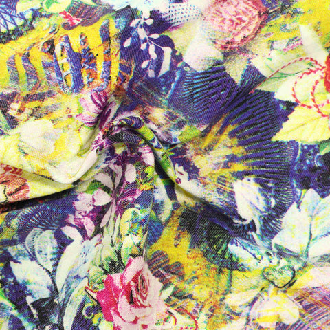 Pink Bold-Floral Bengaline, Viscose-Nylon