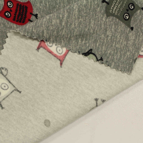 Red Cartoon-Owl Interlock Knit, Polyester