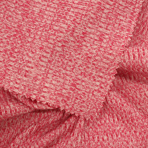 Red Marl Rib Knit, Poly-Viscose, 225 gsm