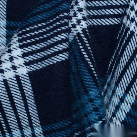 Dark Blue Bold-Plaid Knit, Cotton