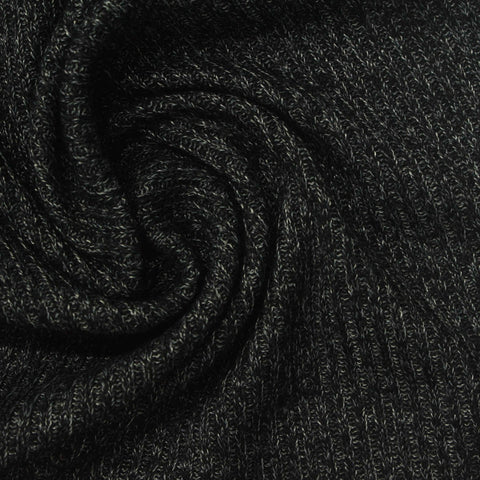 Dark Grey Marl Rib Knit, Viscose-Poly, 223 gsm, 180 cm