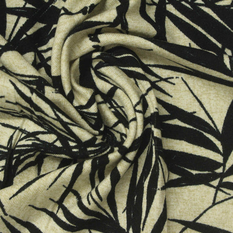 Black Leaf Jersey Knit, Viscose