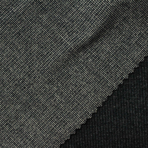 Black Marl Rib Knit, Cotton-Poly, 360 gsm