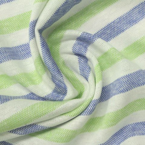 Blue Horizontal-Stripe Piqué Knit, Linen-Cotton