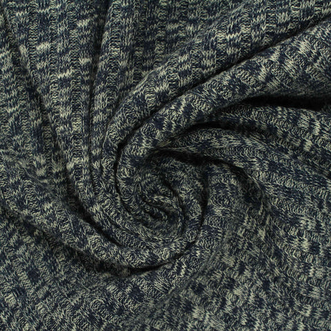 Navy Marl Rib Knit, Poly-Cotton, 231 gsm