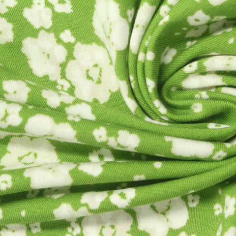 White Abstract-Flower Jersey Knit, Cotton-Modal
