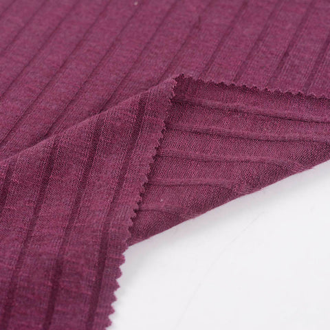 Striped Viscose Polyester Stretch Rib Knit Fabric, 265 gsm — Purple