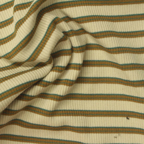 Cream Horizontal-Stripe Rib Knit, Cotton, 260 gsm